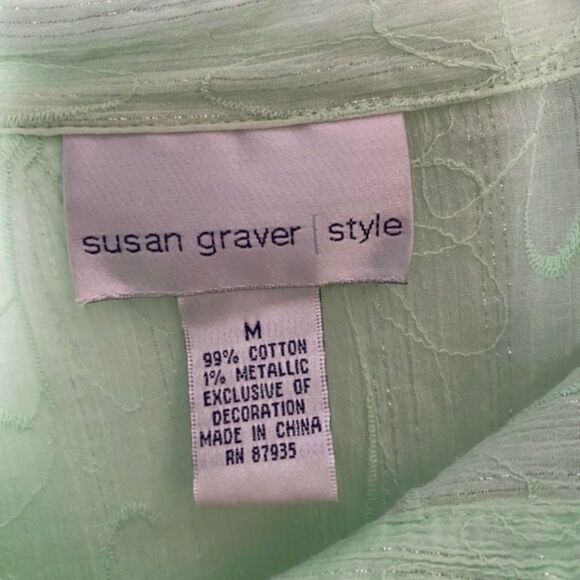 Susan Graver M Mint Green Long Button Down Shirt Tunic Top Shimmer Tie Back - Picture 3 of 4